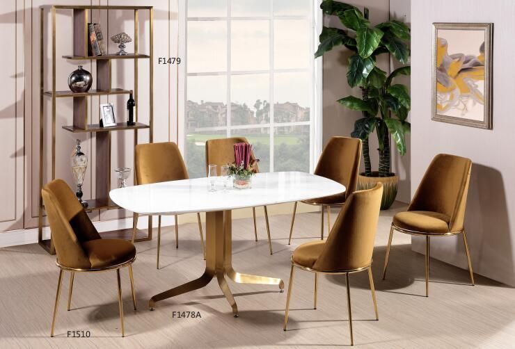 Luxury Dining Room Set 6 Seats Metal Dining Table Set and Dining Chairs