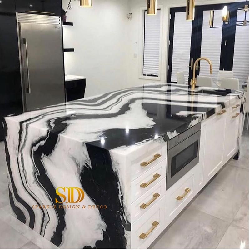 Modern Reception Table Design Veins Continued Panda White Marble for Reception Table Decoration in Home/Office