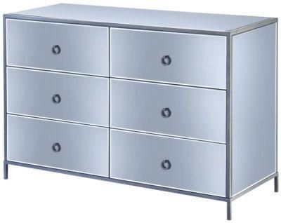 6 Drawers Grey Mirrored Console Table Mirrored Furniture for Home