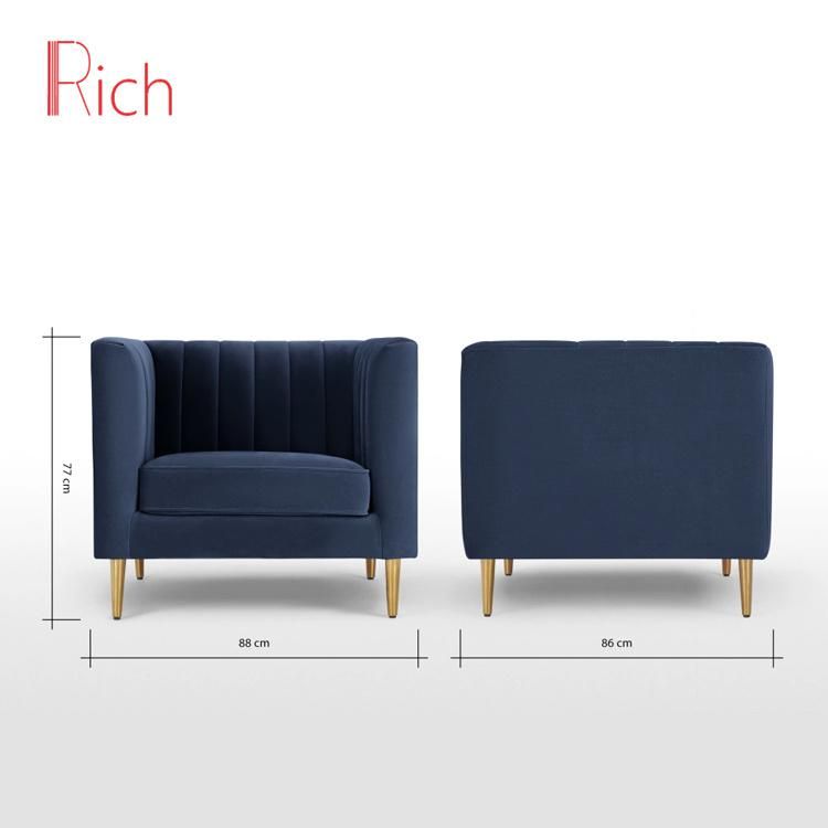 Sitting Room Comfortable Modern Couch Navy Blue Velvet Sofa Chair Living Room Furniture