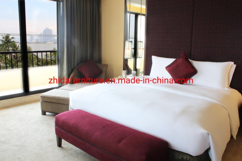 Zhida Customize Middle East Style Luxury Hotel Master Bedroom Furniture Wooden Queen King Size Bed with Chaise