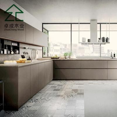 Gray Color MDF Faced Melamine Kitchen Cabinet with Handle