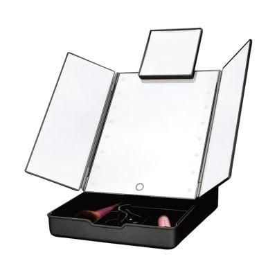 High Quality Foldable Tabletop LED Makeup Vanity Mirror with Organiser