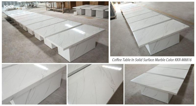 Customize Artificial Stone Solid Surface Square White Modern Chairs and Tables Restaurant Tables