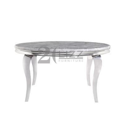 Chinese Modern Style Silver Stainless Steel Home Furniture Universal Round Stone Dining Table