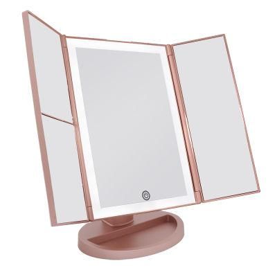 Hot Selling LED Mirror Trifold LED Makeup Mirror Touch Sensor Cosmetic Mirrors for Hairdressing