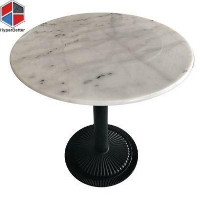 Custom Cut Modern Round Marble Coffee Table with Black Wroung Iron Base
