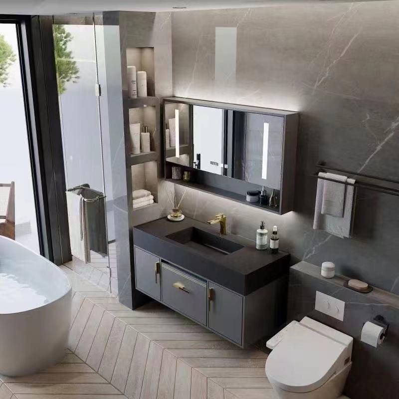 China Factory Wholesale Simple Rock Plate Bathroom Cabinet Modern Bathroom Vanity with Intelligent Mirror