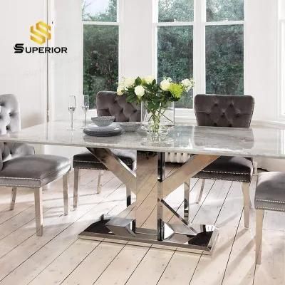 Europe Dining Room Marble Recatangle Dining Table with Steel Base