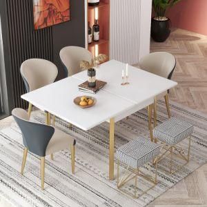 Modern Wrought Iron Folding Slab Dining Table