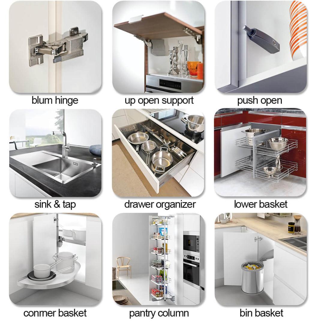 PA E1 European Standard Smart Handles Steel Hotel and Apartment White Laminate Modern Kitchen Cabinet