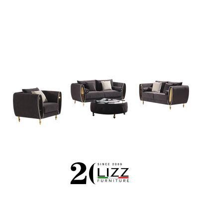 Modern Home Furniture Golden Stainless Leg 1+2+3 Velvet Fabric Full Set Sofa