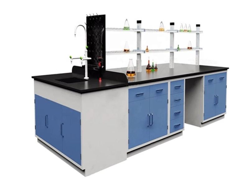 School Steel Lab Furniture with Reagent Shelf, Hospital Steel Lab Bench Board/
