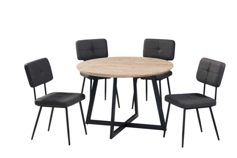 Home Restaurant Bar Table MDF Top Wooden Round Dining Table with Metal Legs