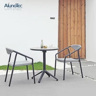 Decorative Gray Modern Garden Round Tables with Chairs Aluminum Cafe Table Chair Sets