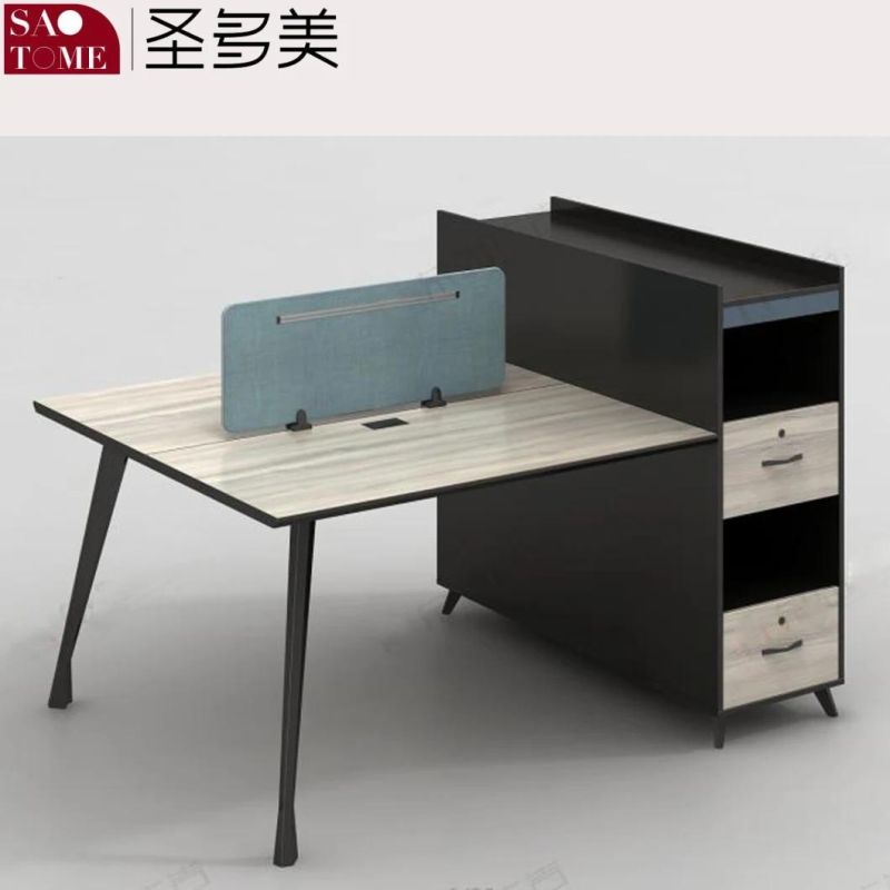 Office Furniture Four-Person Desk with Two Support Cabinets and Two Countertops