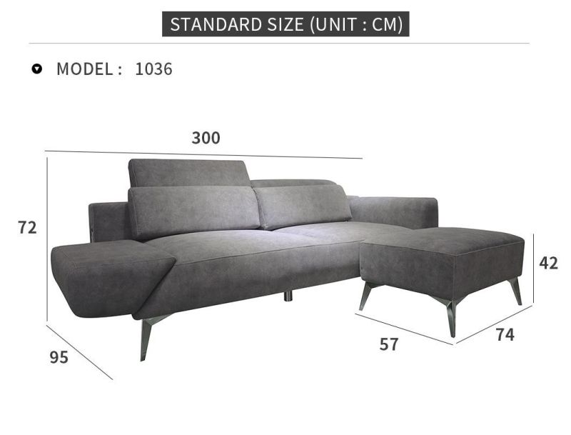 European Style Grey Fabric with Plastic Legs Sofa Set Living Room L-Shaped Sofa