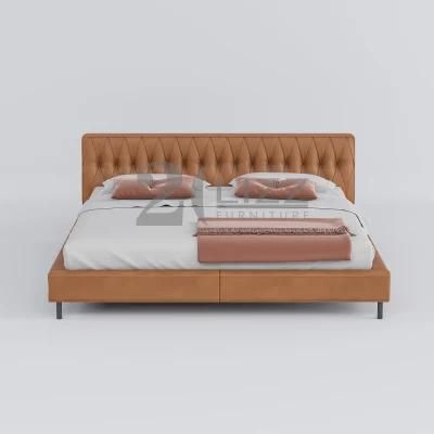 2022 Latest Modern Simple Great Quality European Home Furniture Luxury Genuine Leather Bed with Beddings