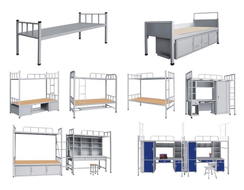 Customized School Furniture Dormitory Bed Metal Bunk Bed with Desk and Wardrobe