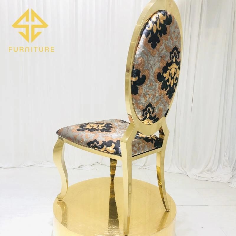 Luxury Oval Hollow Back Gold Modern Stainless Steel Wedding Dining Chair