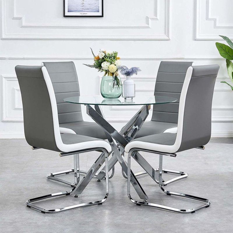 Wholesale Home Outdoor Office Furniture Chair High Back PU Back and Electroplated Round Steel Tube Leg Dining Chair