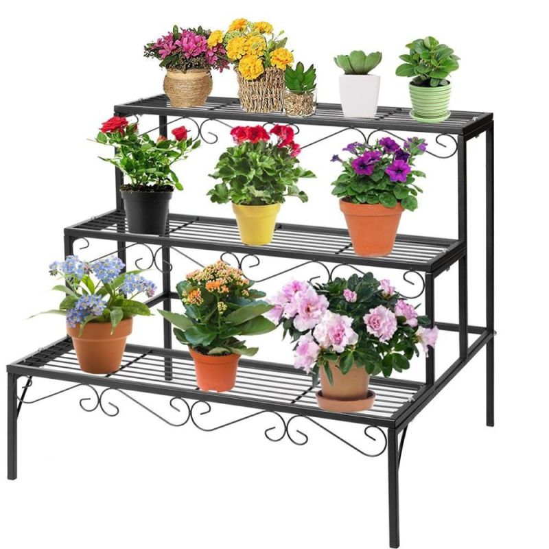 Metal Garden Flower Pot Rack Storage Shelf 3 Tier Plant Stand