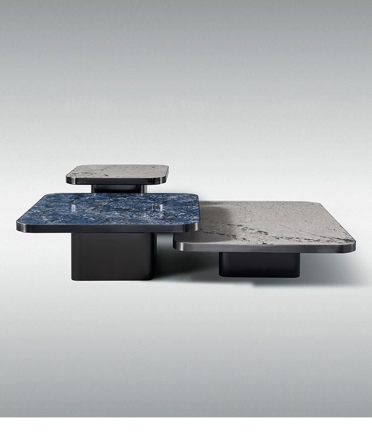 Home Furniture Titanium Rectangle Black Marble Sintered Stone Coffee Table