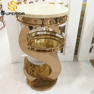 Marble Top S Shape Stainless Steel Rose Gold Bar Table