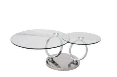 Round Folding Coffee Table with Tempered Glass Top for Home Restaurant Furniture