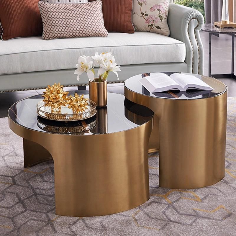 Metal Furniture Round Bright Marble Coffee Table
