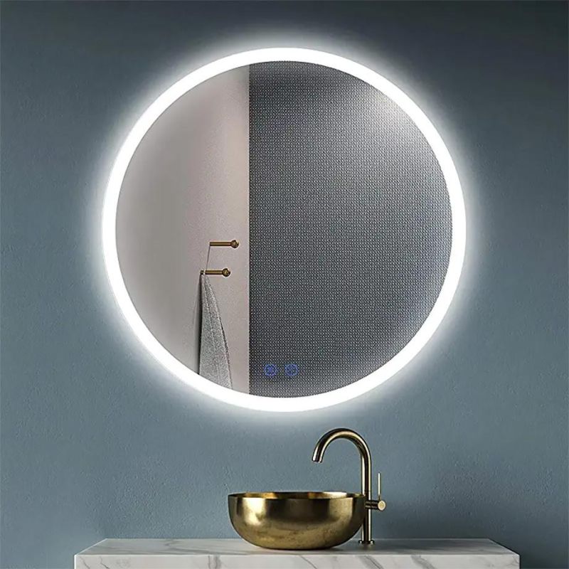 500 mm Modern Round Bathroom LED Lighted Mirror with Additional Features