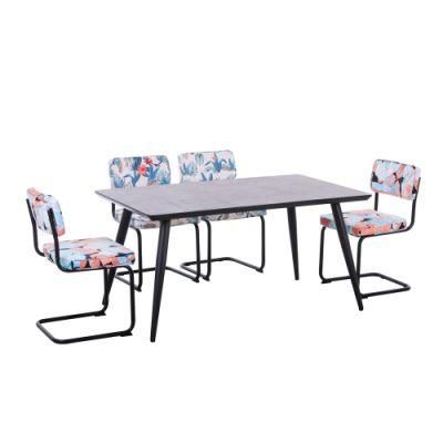 Industrial Style Luxury Dining Room Furniture Dining Table Set with Modern 4 Precision Sewing Thread Steel Frame Chairs