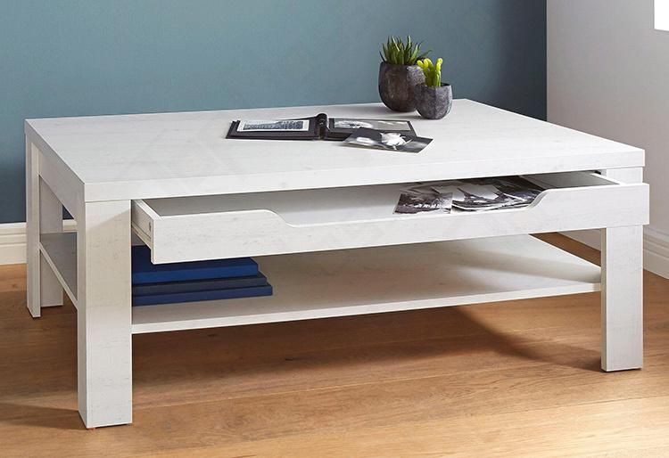 White Modern Wood Coffee Table with Drawer