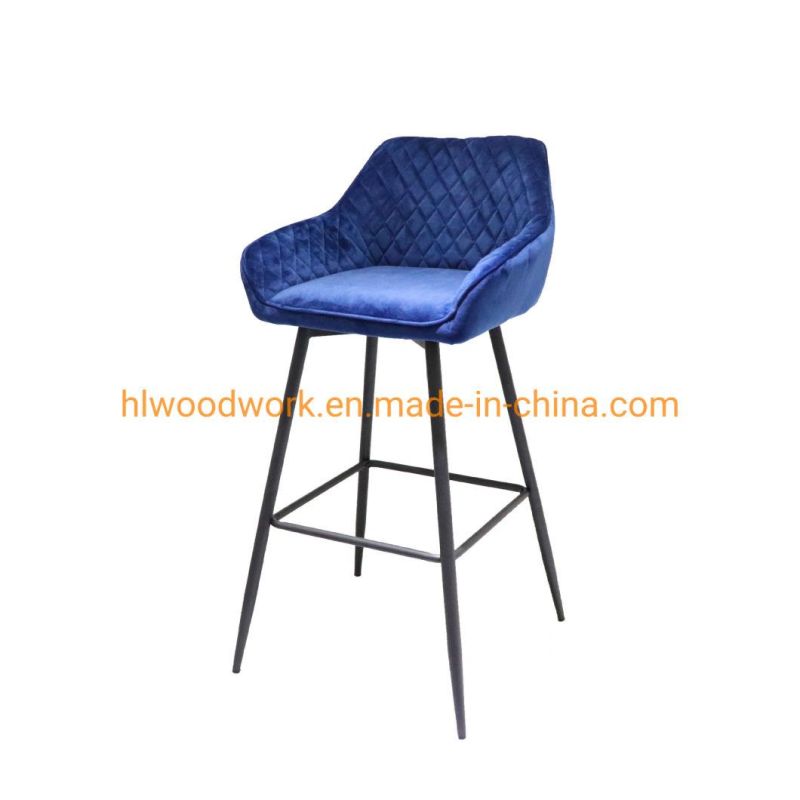 Hot Sale Metal Comfortable Velvet Fabric Fixed Modern Bar Chair for Home Pub Coffee Shop Use Modern Leisure Adjustable Bar Stool Plastic Spoon Bar Chair