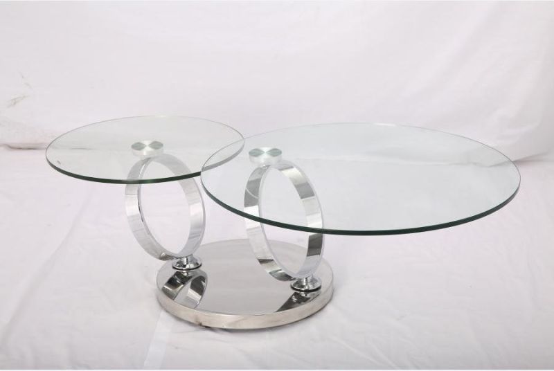 Round Folding Coffee Table with Tempered Glass Top for Home Restaurant Furniture