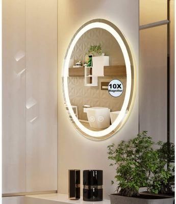 Wall Mounted 6000K LED Lighted Round Vanity Bathroom Makeup Mirrors with Magnifier, Anti-Fog, Dimmable and Touch Button