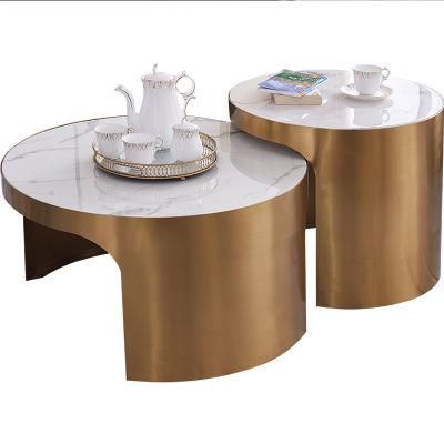 Modern Furniture Titanium Stainless Steel Marble Rock Beam Coffee Table