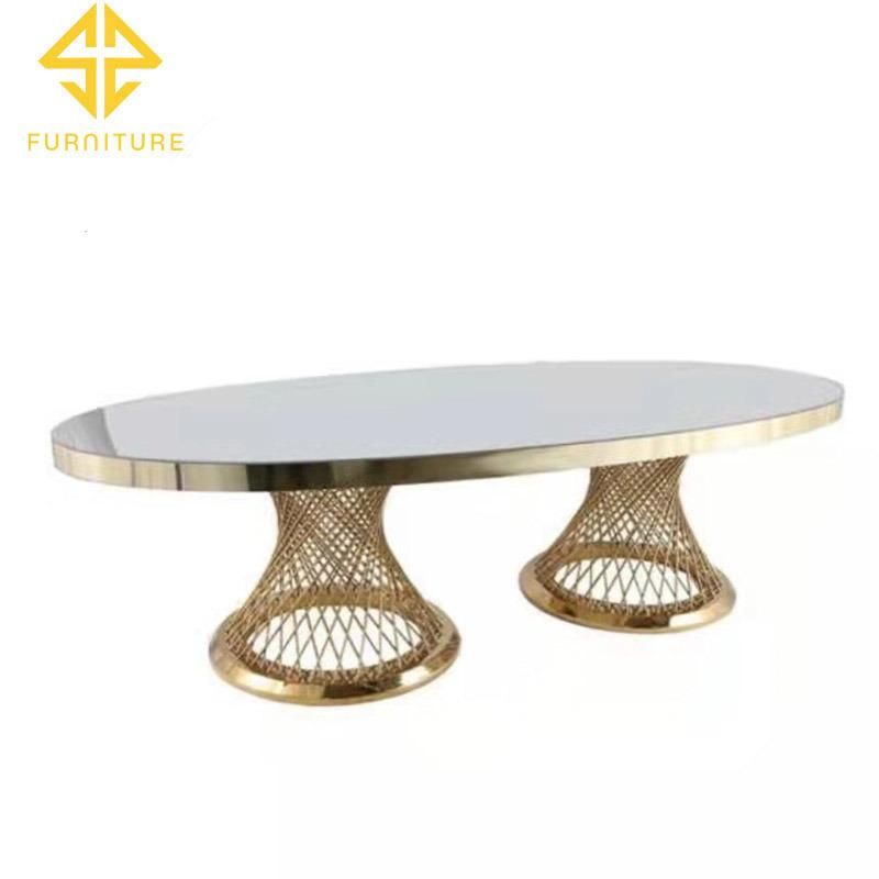 Latest Golden Stainless Steel Frame MDF Top Luxury Dining Table Set for Restaurant