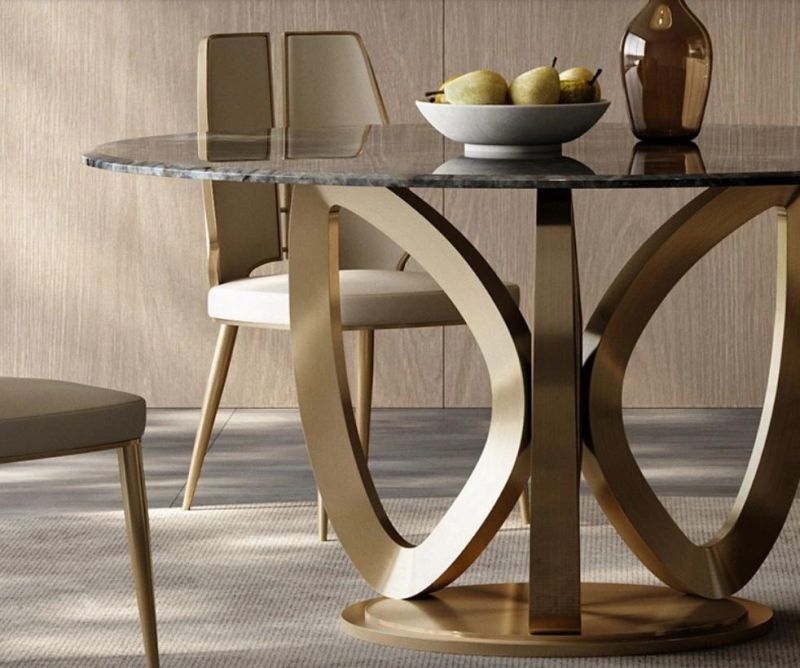 Modern Italian Luxury Marble Dining Furniture Set High End Golden Stainless Steel Natural Marble Dining Tables