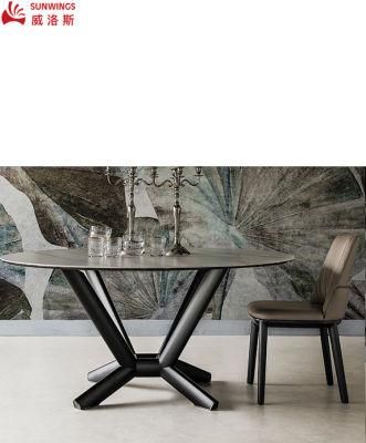 Nordic Metal Frame Rock Plate Dining Table for Living Room