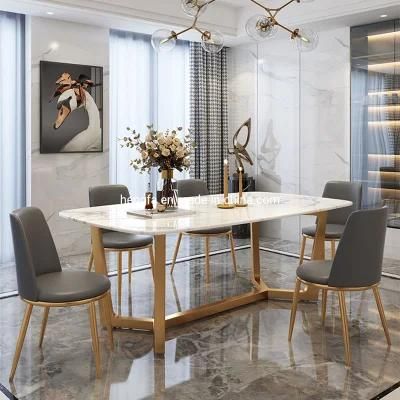 Customized Home Furniture Sets Modern Golden Metal Frame Marble Dining Table