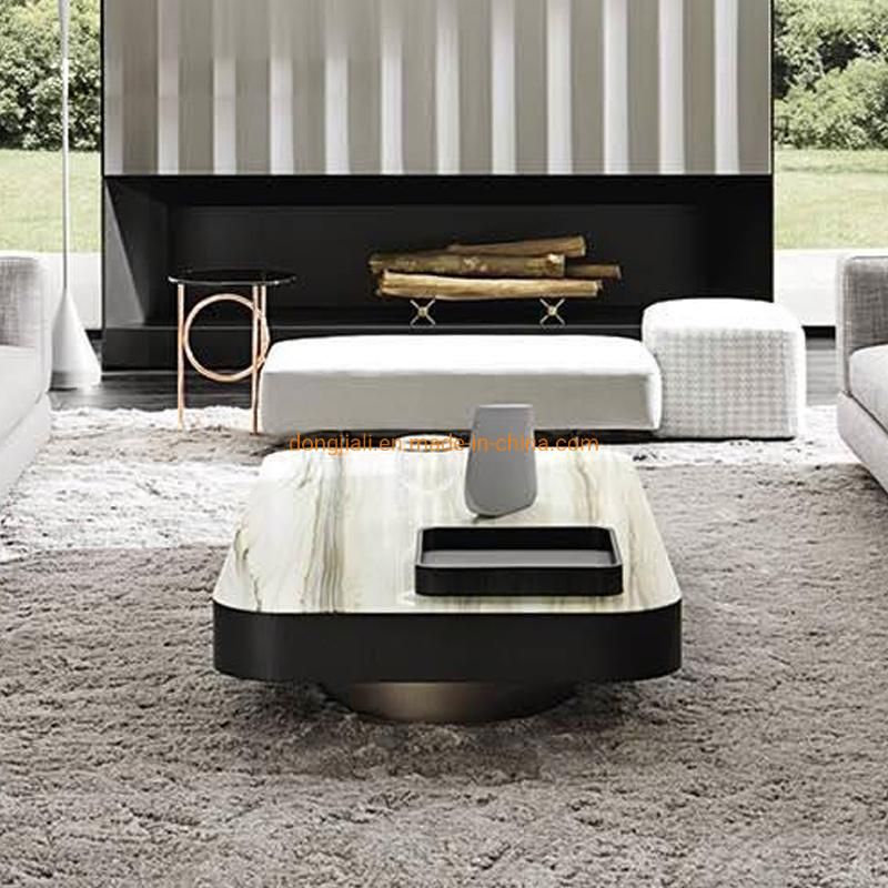 Modern Square Coffee Table Living Room Center Table with Nature Jazz Marble Top