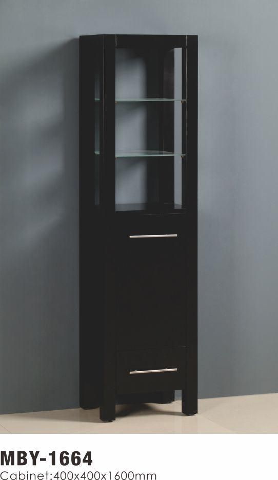Black Solid Wood Bathroom Side Cabinet Furniture