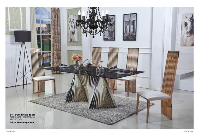 Hot Selling Minimalist Style Stainless Steel Dining Table with Glass Top