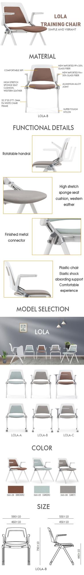 Stackable Linkable Modern Plastic Chair with Nylon Writing Pad