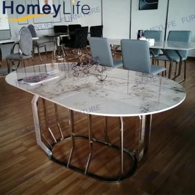Oval Household Modern Style White Grey Foshan Factory Marble Dining Table Furniture