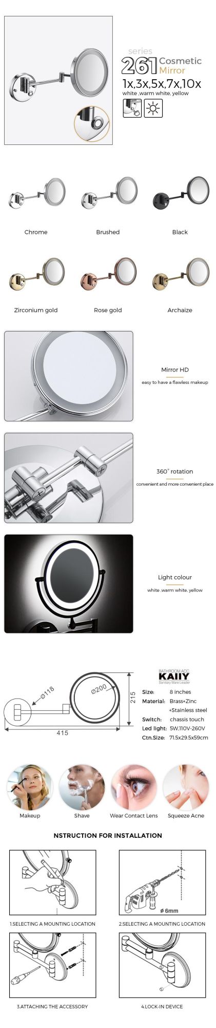 Kaiiy LED Mirror China Supplier Modern Wall Mounted Bathroom Accessories Bath Mirror