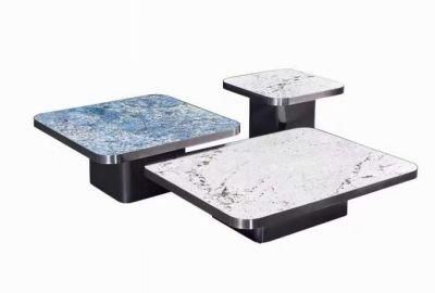 Modern Furniture Stainless Steel Rectangle Marble Rock Beam Coffee Table