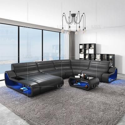 Nordic Genunine Leather Home Lobby Sofa Modern Simple Leisure Lving Room Couch with LED Light Chaise