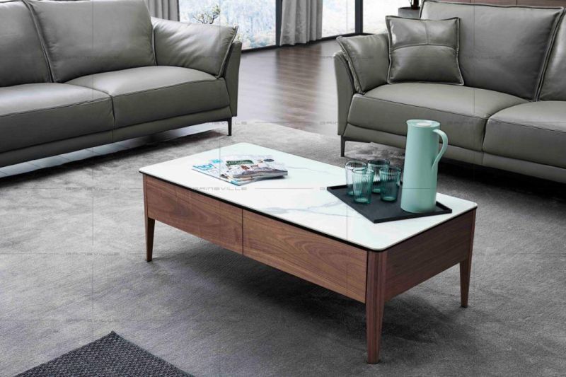 Walnut Veneer Coffee Table with Solid Wood Legs for Home Furniture Hot Sell CT917